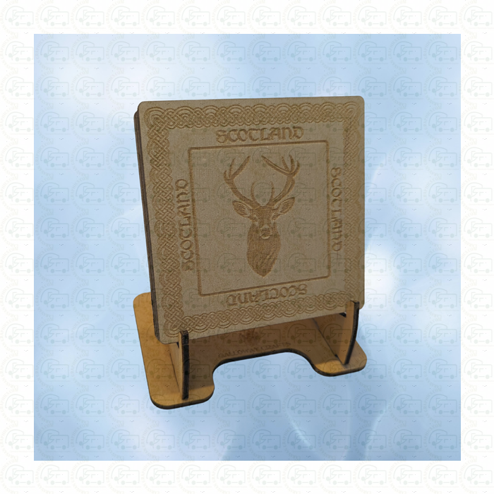 Scotland Stag, Deer and Lion Wooden Coasters (Set of 4) by Galloway Crafts
