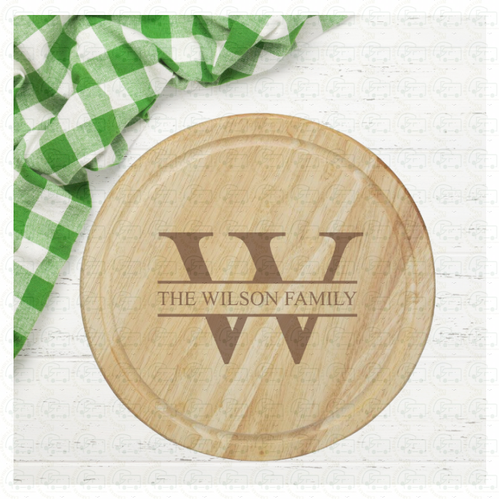 Round Wooden Chopping Board with Family Monogram