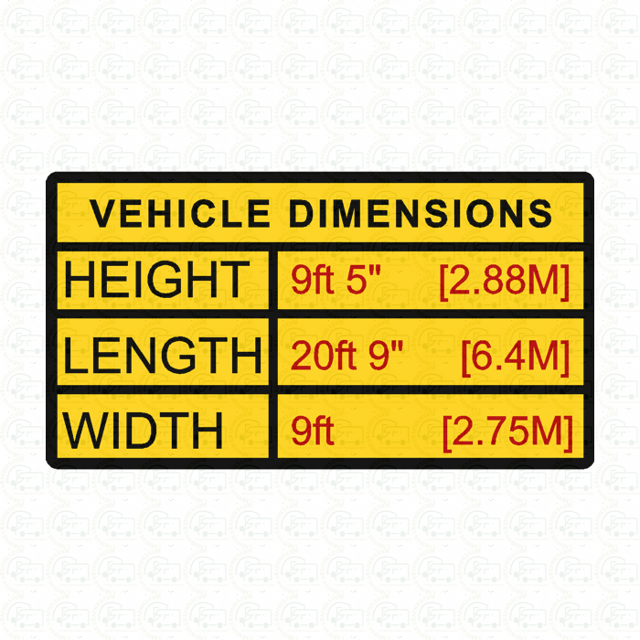 Vehicle Size Sticker Length Height Width Imperial and Metric