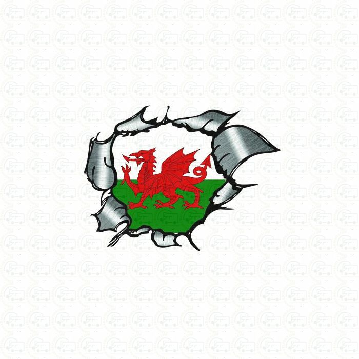 Wales Flag Ripped Metal 
