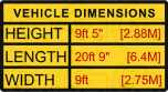 Vehicle Size Sticker Length Height Width Imperial and Metric