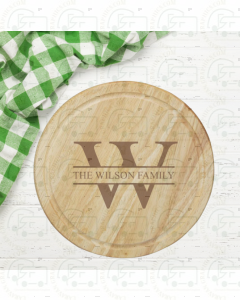 Round Wooden Chopping Board with Family Monogram