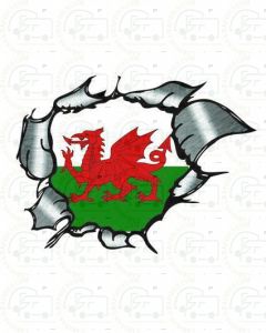 Wales Flag Ripped Metal 