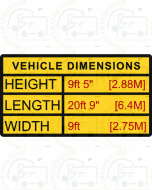 Vehicle Size Sticker Length Height Width Imperial and Metric
