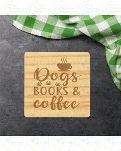 Dogs, Books and Coffee (Single  Wooden Coaster) by Galloway Crafts