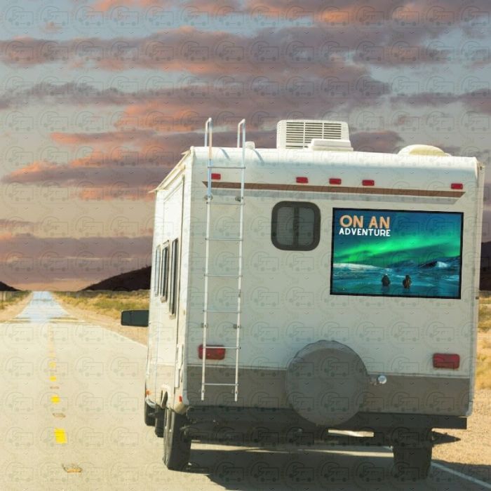 Caravan or motorhome rear panel print