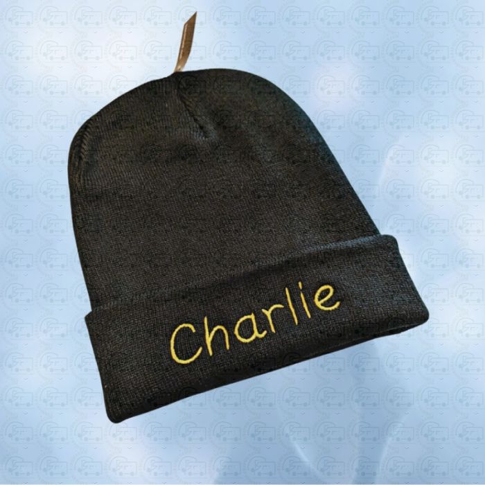 embroidered beanie hat
